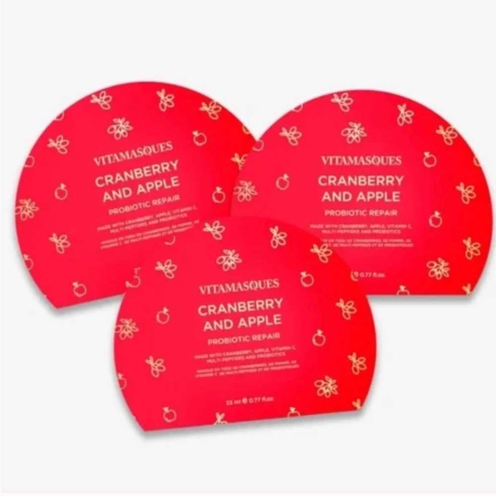 Vitamasques Cranberry and Apple Probiotic Repair Sheet Masks Set/3 NEW